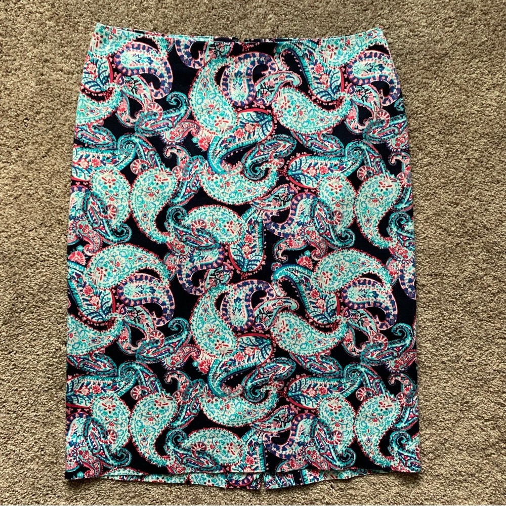 Talbots Skirt Women's Pencil Blue Paisley Allover Print Stretch Cotton Size 4